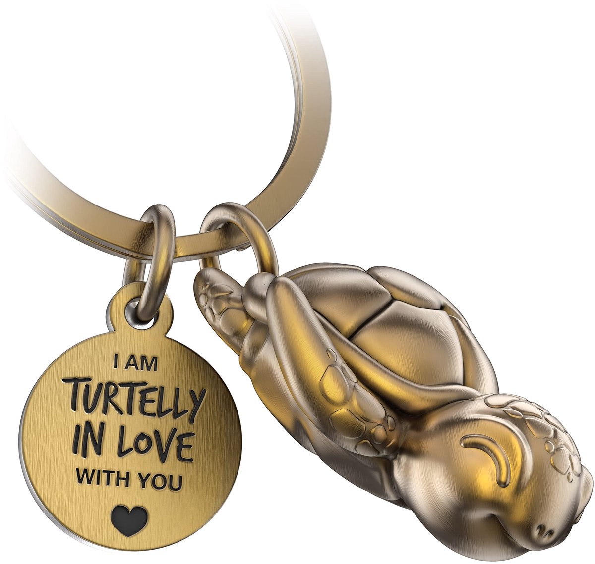 FABACH Schildpad Sleutelhanger Snappy met Hart en Gravure - Schattige Schildpad Sleutelhanger - Liefdes Geluksbrenger Schildpad als Cadeau voor Partner - Turtelly in Love