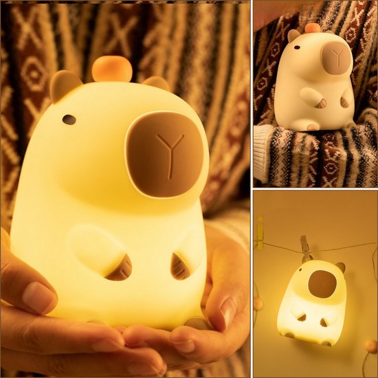 Klikkopers® - Capybara Lamp - Capibara Nachtlampje Kinderen & Baby - Siliconen Lampje Slaapkamer - Touch lamp - Knijplampje van Merkloos — afbeelding 2