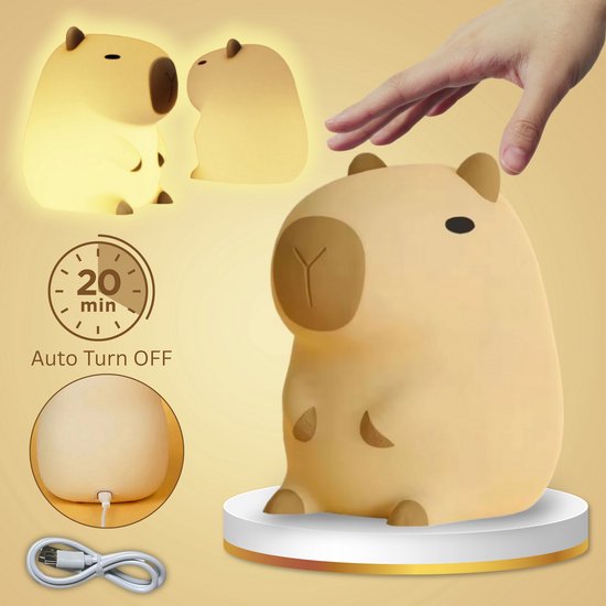 Klikkopers® - Capybara Lamp - Capibara Nachtlampje Kinderen & Baby - Siliconen Lampje Slaapkamer - Touch lamp - Knijplampje van Merkloos — afbeelding 3