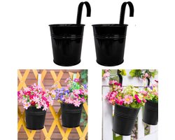 2 stuks - kleine hangende plantenbak - Hangende zwarte metalen emmer - Hek plantenbak - Multifunctionele hangende plantenbak - met verwijderbare haak en drainagegat - Zwart - 10 * 10 * 10 cm - Geschikt voor buiten, leuningen, patio's, veranda's