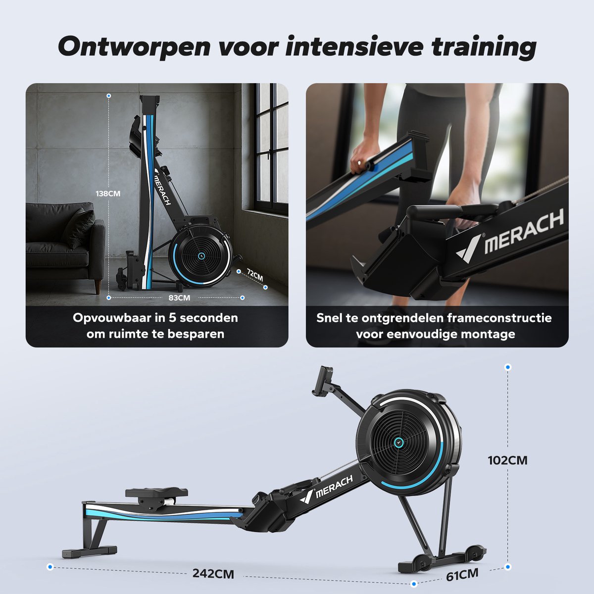 MERACH Roeimachine Inklapbaar met Bluetooth Zwart - afbeelding 2