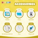 Overzicht van DEPLAY accessoires: tablet, hoes, oplader, screenprotector, pen en keycord