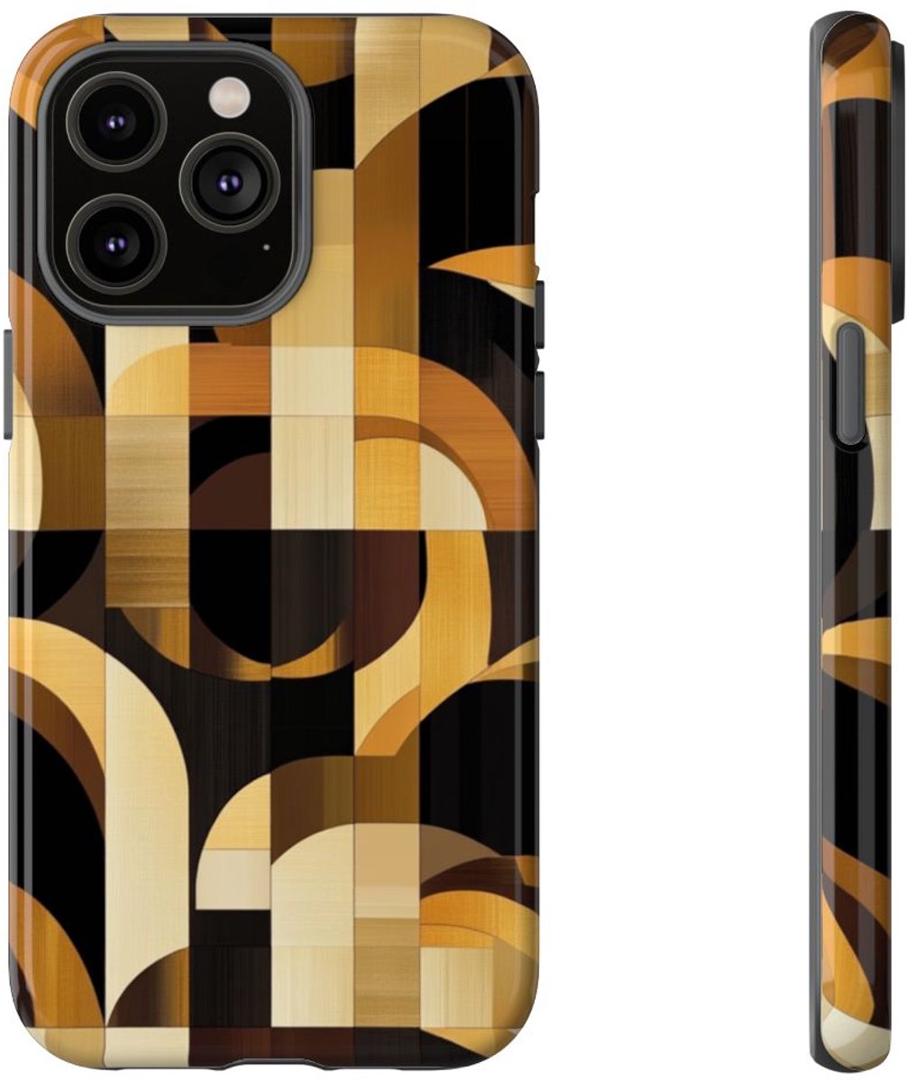Geometrisch Bruin-Goud Art Deco Patroon – Telefoonhoesje Geschikt voor iPhone 14 Pro Max