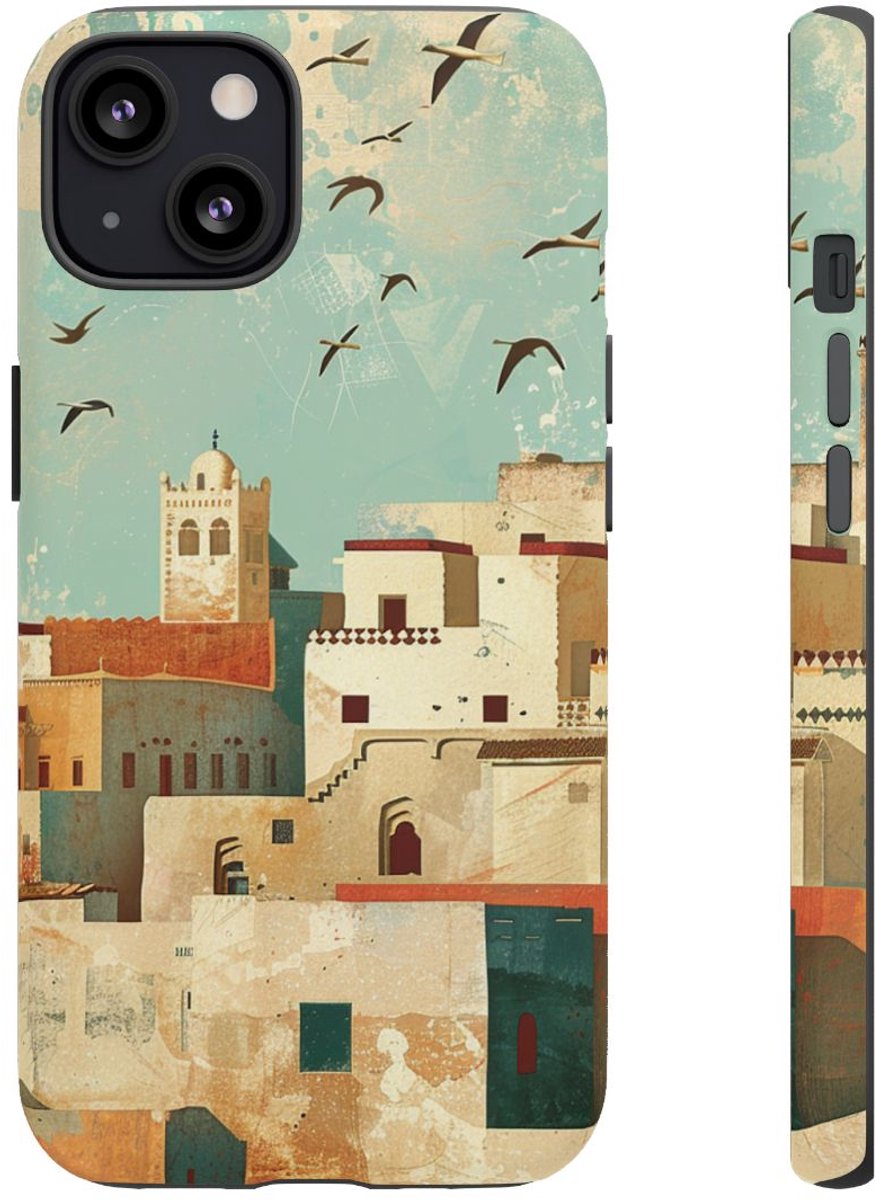 Illustratie van Marokkaanse Kustplaats – Mat Hoesje Geschikt voor iPhone 13
