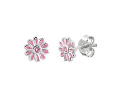 Yep! oorknoppen emaille bloem roze zirkonia 7 mm - 7 mm - Zilver