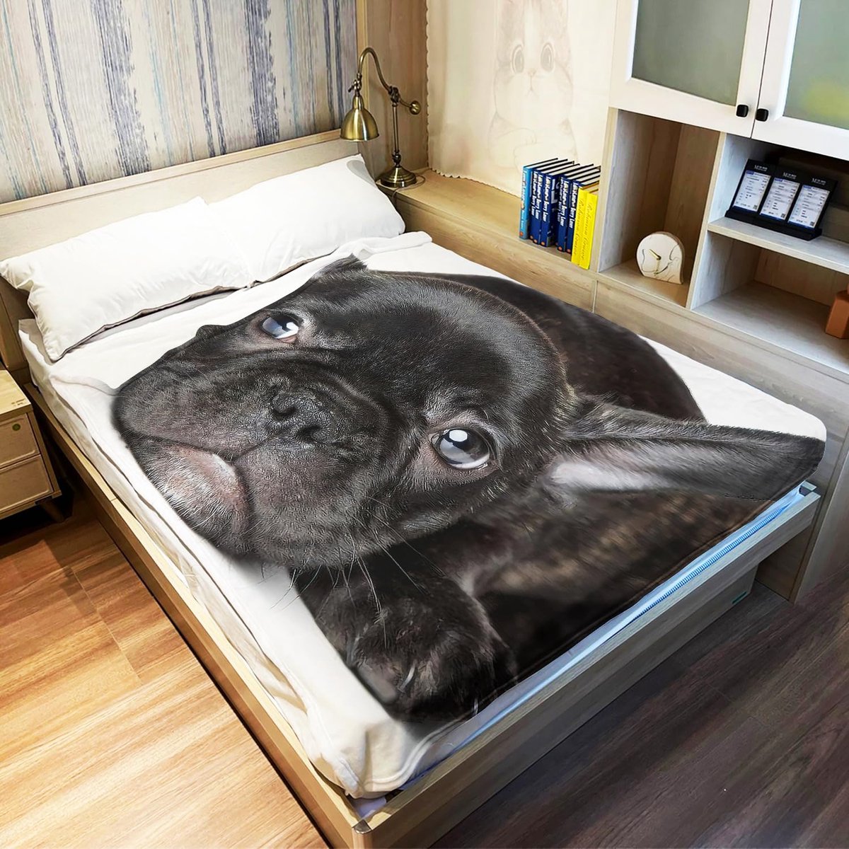Ibenzoa® Extra Zachte Flanellen Fleecedeken 150 x 200 cm met Stijlvolle Zwarte Franse Buldog Print