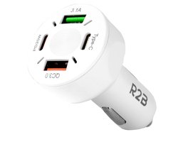 R2B Autolader USB C & USB A - 4 poorten - Veilig en Compact - Auto Snellader - Auto Oplader Sigarettenaansteker USB C - USB lader - Auto Adapter - Wit