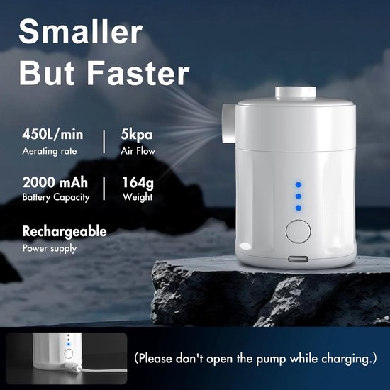 Luchtpomp-Luchtcompressor - Elektrische luchtpomp - Zwembadpomp-Draagbaar- 2-in-1-5200 mAh - 450 l/min-Oplaadbare accu - Met 4 spuitmonden en opbergtas - Snelpomp voor boot/luchtbed - wit van Merkloos — afbeelding 4