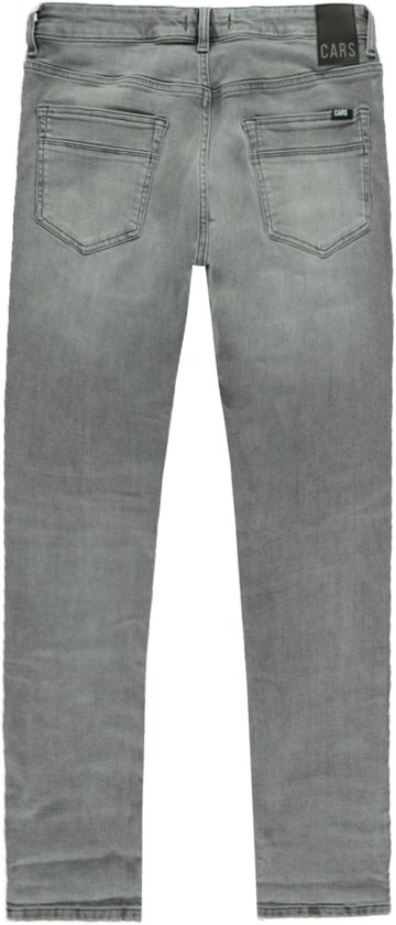 Achterkant van een grijze slim fit jeans voor heren, met omgeslagen broekspijpen en CARS logo.
