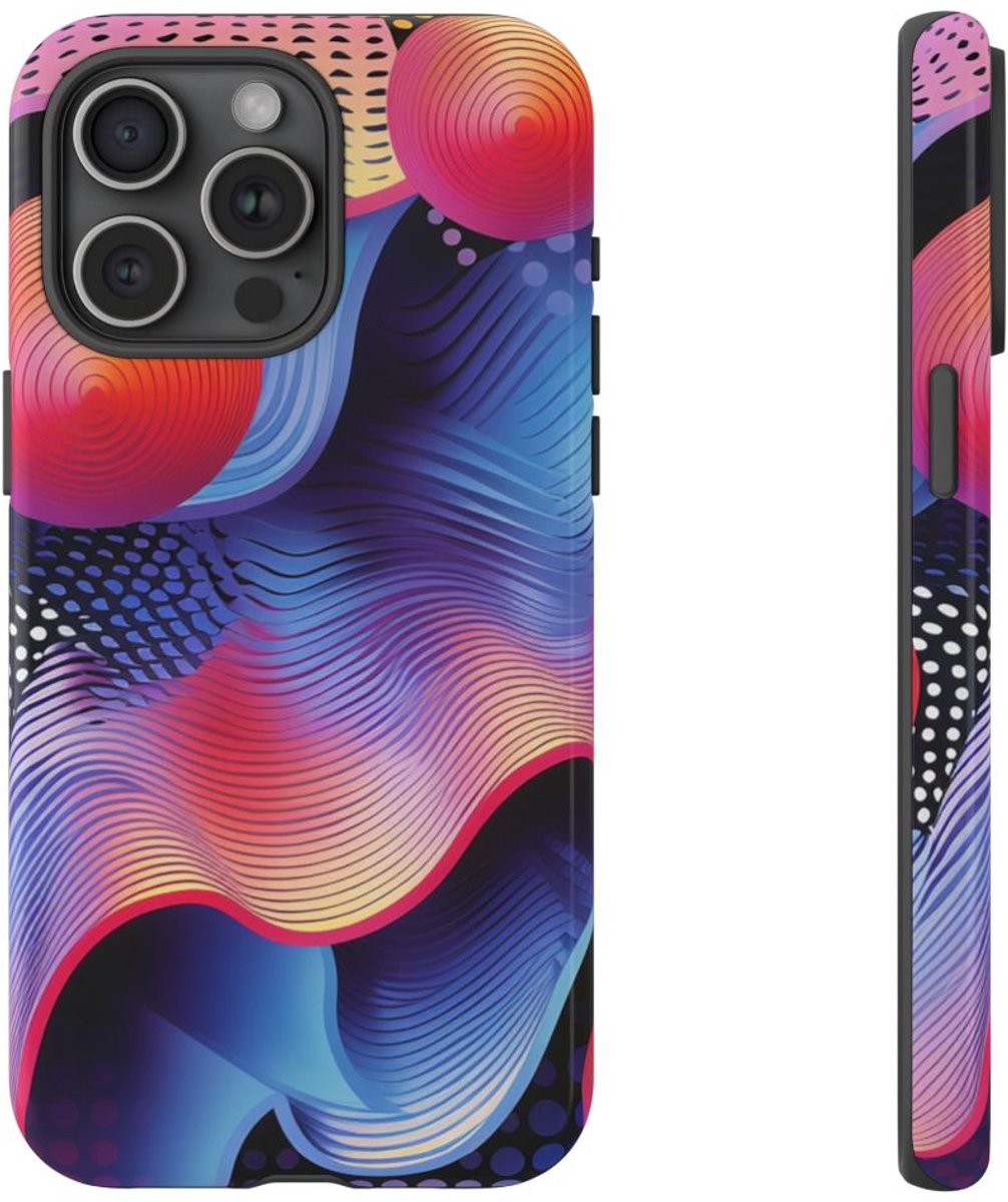 Kleurrijke Abstracte Golven en Bollen – Telefoonhoesje Geschikt voor iPhone 15 Pro Max