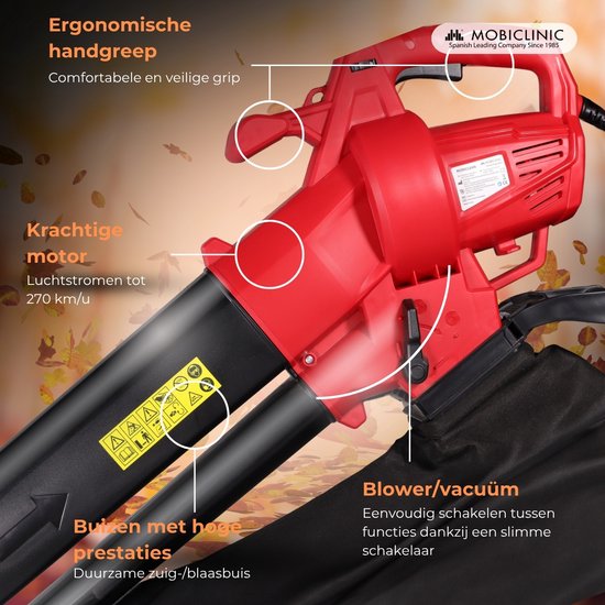 Mobiclinic® Mobiclean - Bladblazer - Stofzuiger - Bladvergruizer - 3000W - 6 Snelheden - 3 in 1 - Lichtgewicht - 35L - Snelheid van het blazen 270 km/u - Voor de tuin - 220V - Schouderband van Merkloos	 — afbeelding 2
