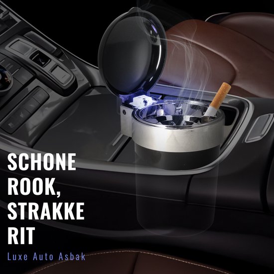 Auto Asbak voor Bekerhouder – Met Deksel en LED Verlichting – Universele Rookvrije Asbak voor Auto, Buiten & Vrachtwagen – Ø7.7 cm – Blauw Licht