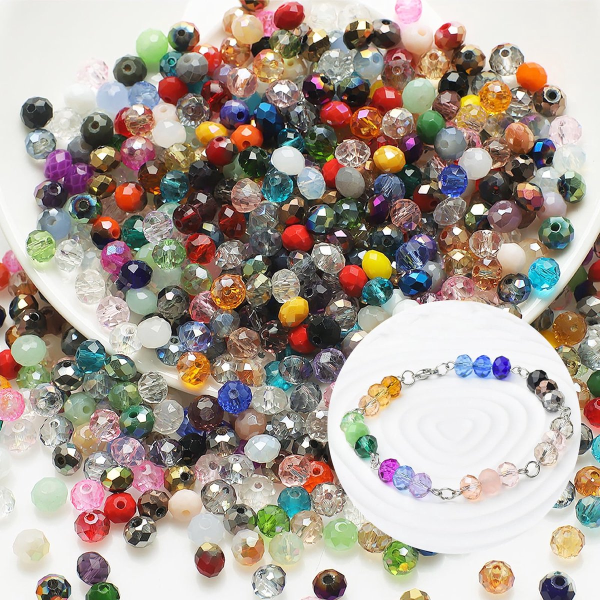 500 stuks kristalfacetkralen - 4 mm kristalheldere facetkralen, kleurrijke sieradenkralen voor armbanden, kettingen, oorbellen, hangers, doe-het-zelf-knutselwerkjes en het maken van sieraden (C)