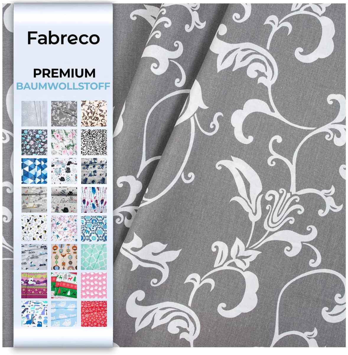 Fabreco - 100% Premium Katoenen Stof per Meter 50x160cm - Grey Joanna | 220 g/rm - Zacht, duurzaam en huidvriendelijk | Stoffen voor Naai- & Decoratiedoeleinden | Stoffen per Meter - Stof