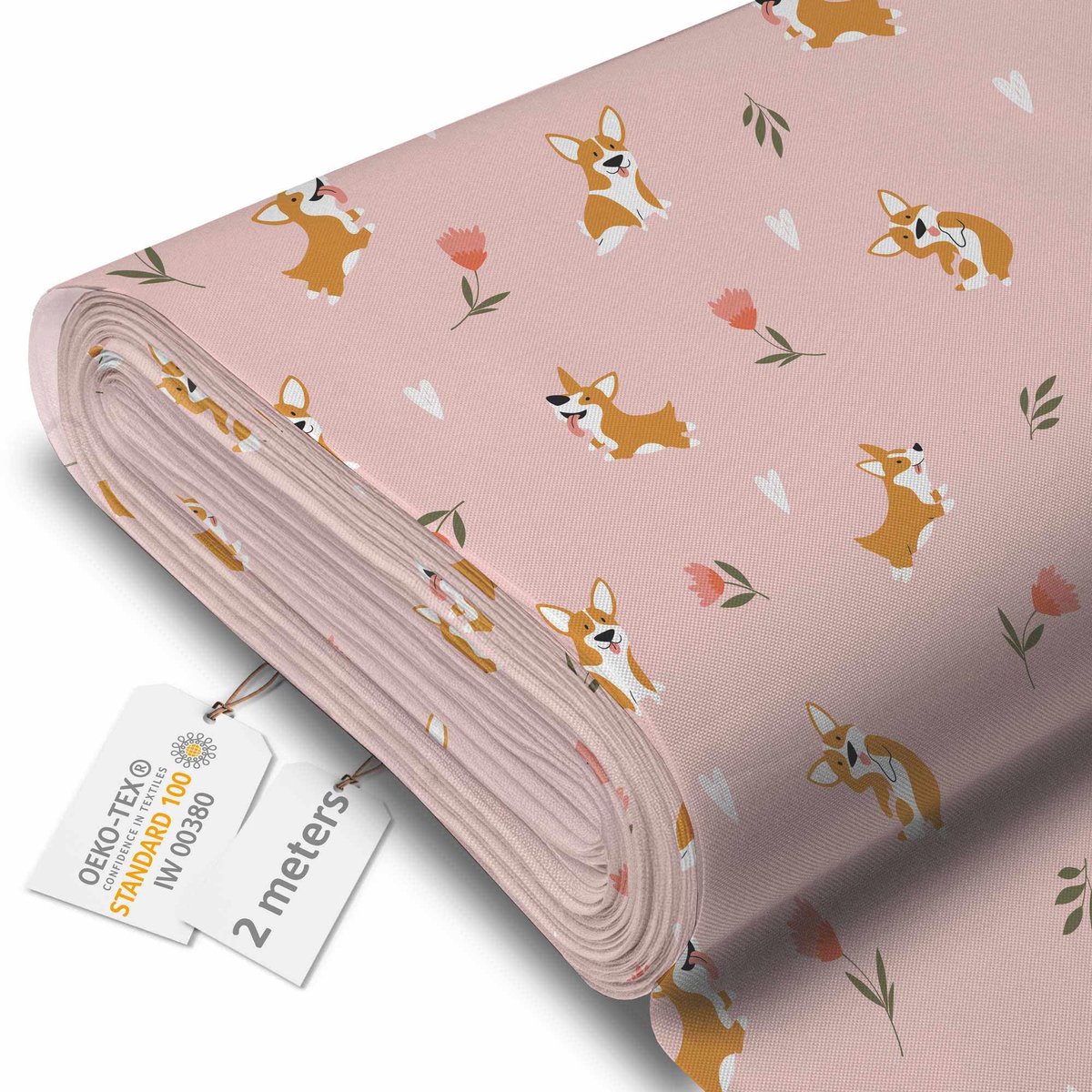 DreamRoots Canvas Waterdicht - Meubelstof per meter 160 cm breed - Waterafstotende stof 220 g/m2 600D - Luifelstof Waterdicht per meter Corgi Tulpen 2M