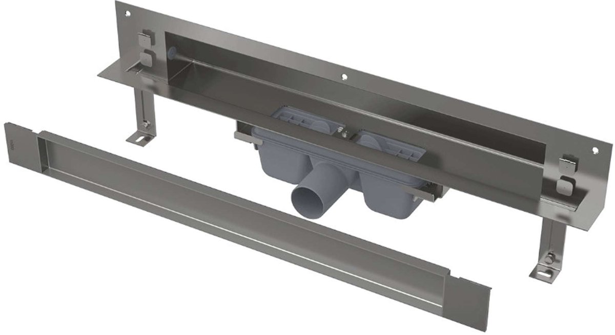 Alcadrain Douchegoten - Afvoersysteem Spa 85 cm, voor wandmontage, deksel om tegels in te voegen, roestvrij staal APZ5-TWIN-850