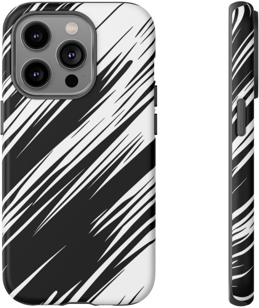 Zwart-Wit Snelheidslijnenpatroon – Telefoonhoesje Geschikt voor iPhone 14 Pro