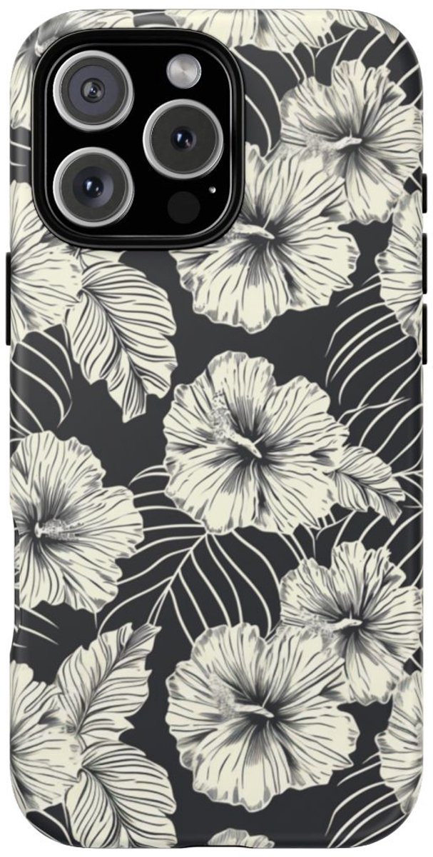 Monochroom Bloemenpatroon – Telefoonhoesje Geschikt voor iPhone 16 Pro Max