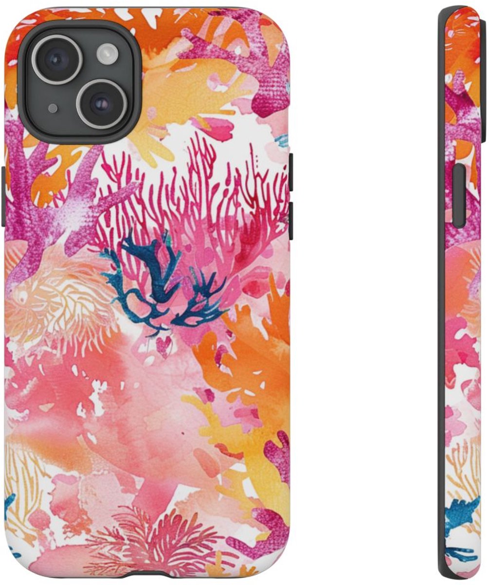 Aquarel Koraalrifpatroon – Telefoonhoesje Geschikt voor iPhone 15 Plus