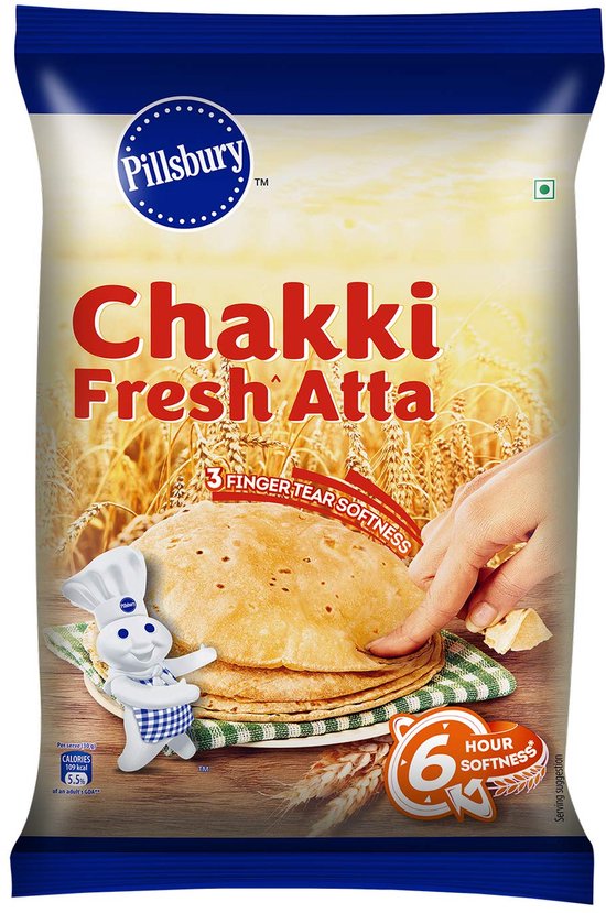 Pillsbury Chapati Chakki Atta Volkorenmeel – 10 kg | Zacht, Vers en Voedzaam Tarwemeel voor Heerlijke Indiase Roti’s met Kajal Sticker