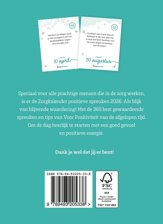 Voor Positiviteit Zorgkalender 2026 - scheurkalender 2026 voor zorgverleners - bedankt cadeautje - positieve spreuken