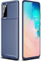Samsung Galaxy S20 Hoesje Geborsteld Carbon Flexibele Back Cover Blauw