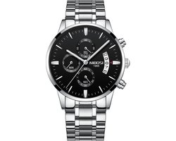 NIBOSI Horloges voor mannen - Luxe Zilver Zwart Design - Heren Horloge - Ø42