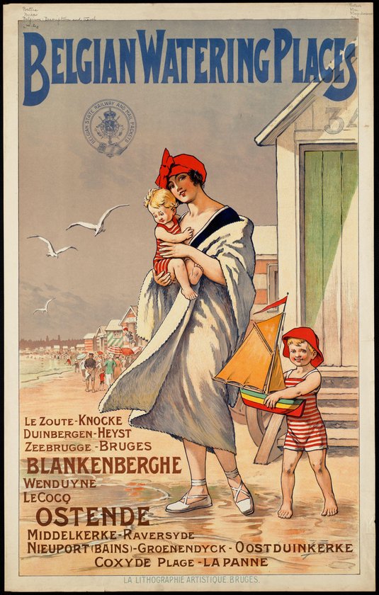 Poster - Vintage Reisposter België - Oostende - Badplaatsen - Belgian Watering Places