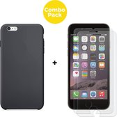iPhone 6 en 6s Plus Telefoonhoesje met Screenprotector | Zwart Soft Touch Siliconen Smartphone Case | Gehard Beschermglas