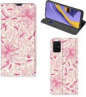 Geschikt voor Samsung Galaxy A51 Smart Cover Pink Flowers