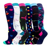 Compressiesokken 6 paar - Compressiekousen - sokken - kousen - met leuke print -maat L / XL