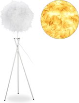 Relaxdays vloerlamp veren - staande lamp woonkamer - veerlamp - driepoot - stalamp wit