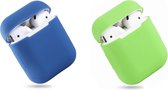 Bescherm Hoesje Cover SET 2 STUKS voor Apple AirPods Case -Donker blauw en lime green