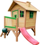 AXI Robin Maison Enfant avec Toboggan rouge - Aire de Jeux pour l'extérieur en marron & vert - Maisonnette / Cabane de Jeu en Bois FSC