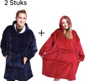 JAXY TV Deken - Hoodie Deken - Hoodie Blanket - Deken Met Mouwen - Oversized Hoodie - Fleece Deken - Sherpa - Indoor/Outdoor Coat - Blauw + Rood