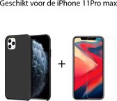 iPhone 11 Pro max Telefoonhoesje met Screenprotector | Transparent Zwart Tpu Smartphone Case | Gehard Beschermglas