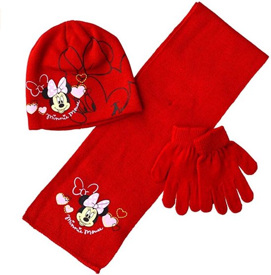 Disney Minnie Mouse - Winterset - Muts, Sjaal en Handschoenen - Rood - maat  52 cm | bol.com