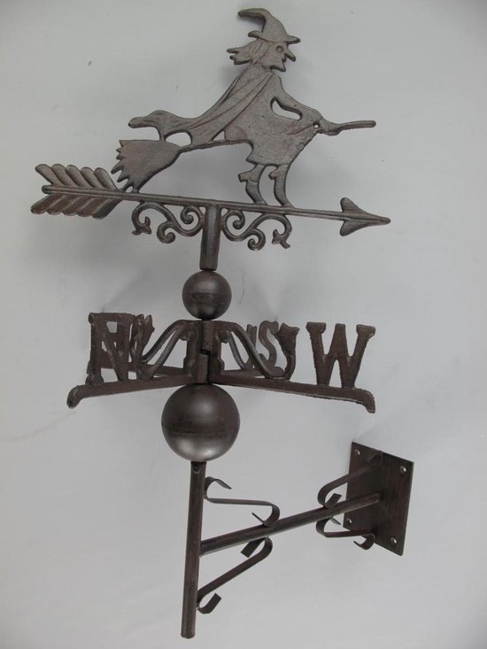 thumbnail: Heks Windwijzer - Roestvrij Stalen Dakdecoratie, Zwart, 37 X 60 Cm, Voor Tuin, Boerderij Of Tuinhuis