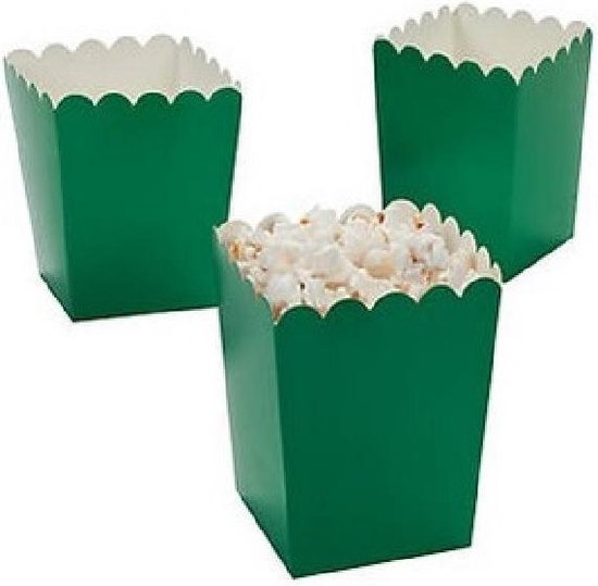 Popcorn bakjes groen - 12 stuks - stevig karton - klein formaat - 8 cm breed - 10 cm hoog