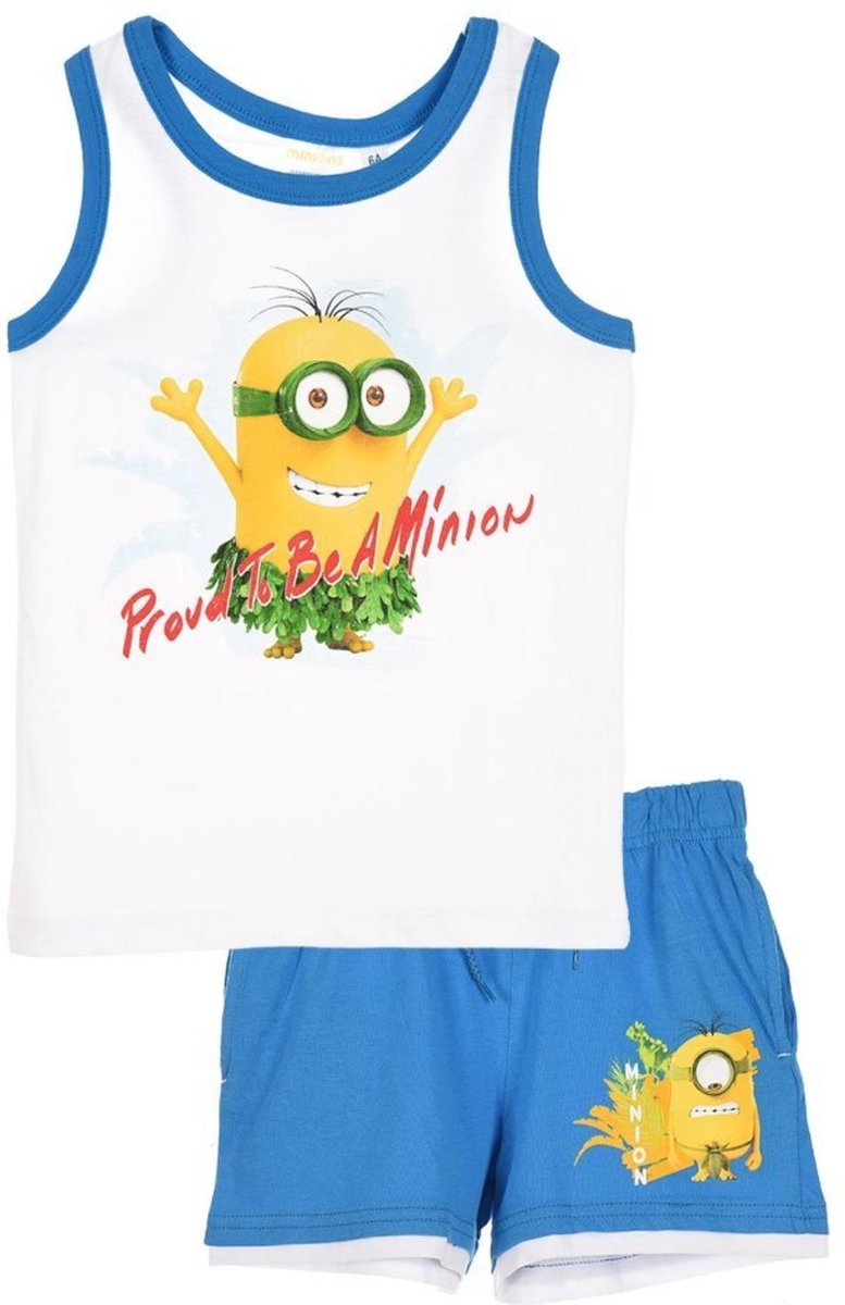 Minions - 2-delige Singlet-set - Model "Proud To Be A Minion!" - Blauw & Wit - 98/104 cm