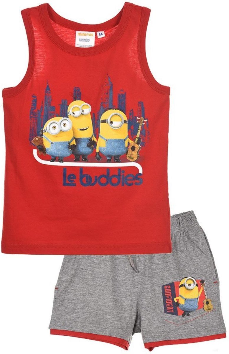 Minions - 2-delige Singlet-set - Model "Le Buddies" - Rood & Grijs - 98 cm - 3 jaar