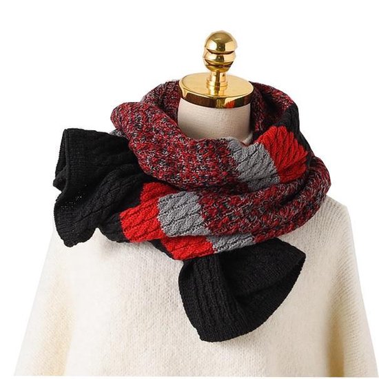 Écharpe tricotée pour femme - Écharpe d'hiver - Noir et rouge | bol.com