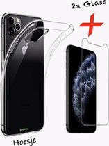 iPhone 11 Pro Hoesje Transparant (Siliconen TPU Soft Case) + 2Pcs Screenprotector Tempered Glass - Eff Pro
