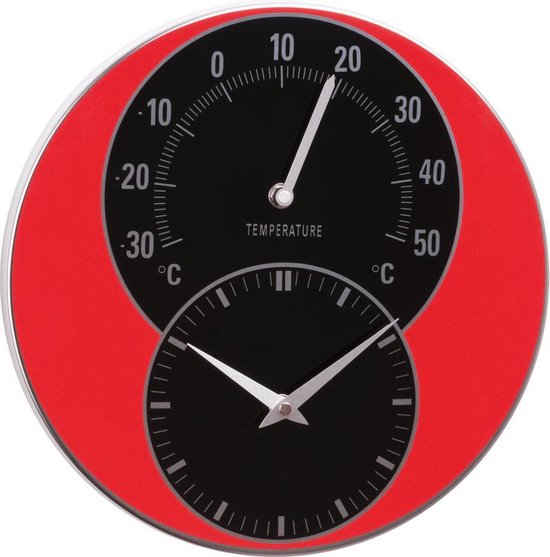 Klok met temperatuurweergave - Metalen Wandklok - Ø 30 x 4 cm – Rood