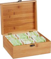 boîte à thé relaxdays 6 compartiments - boîte à thé bambou - rangement sachets de thé - boîte à thé bois