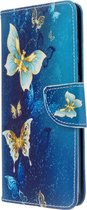 Goud blauw vlinder agenda wallet book case hoesje Samsung Galaxy S20 Plus