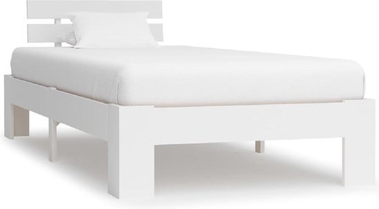 Bedframe Wit 100x200 cm Hout (Incl LW Led klok) - Bed frame met lattenbodem  -... | bol.com