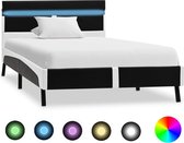 Bedframe Zwart 90x200 cm Kunstleer met LED (Incl LW Led klok) - Bed frame met lattenbodem - Tweepersoonsbed Eenpersoonsbed