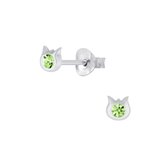 Joy|S - Zilveren petit kat poes oorbellen 3.5 mm kristal groen