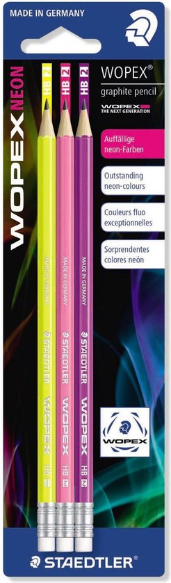 Wopex neon potlood met gom - BK 3 st